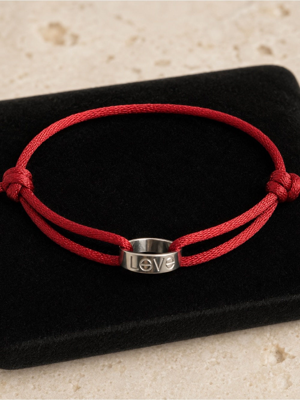 Authentic Cartier LOVE 18K White Gold Red Silk Cord Bracelet